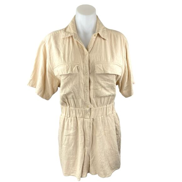 Abercrombie & Fitch Cream Beige Utility Short Sleeve Button Up Romper Shorts S - Picture 1 of 4